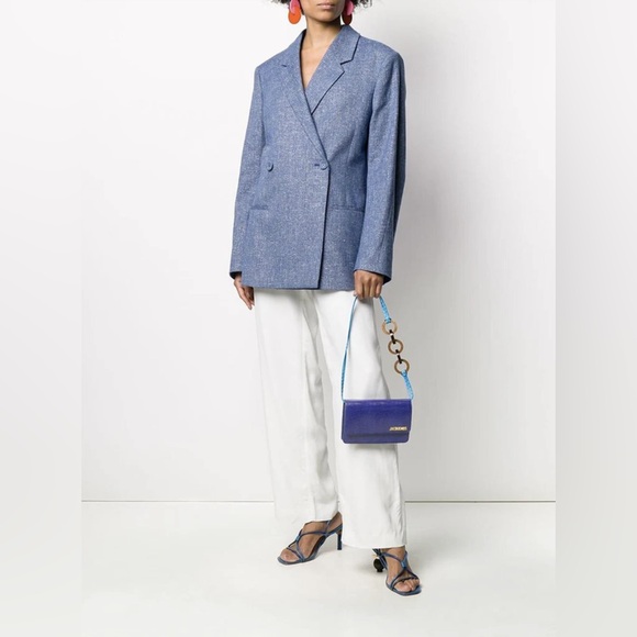 Jacquemus Dark Blue Lizard Embosed Leather Le Riveira Shoulder Bag - Picture 2 of 13